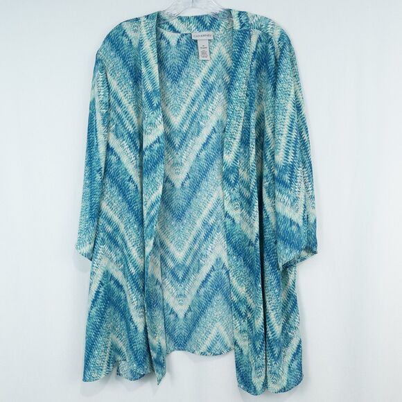 Catherines Lightweight Chiffon Open Cardigan Womens 1X Blue Aqua Beach Summer - Picture 1 of 16